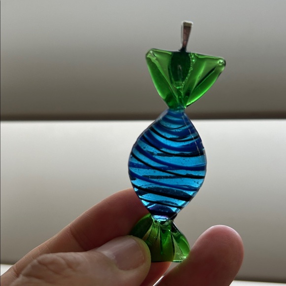 🖤Venetian Murano glass Candy 🍬 Pendant - green clear blue - Picture 8 of 12